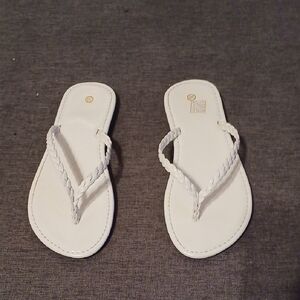 Women's White Braided Flip Flops